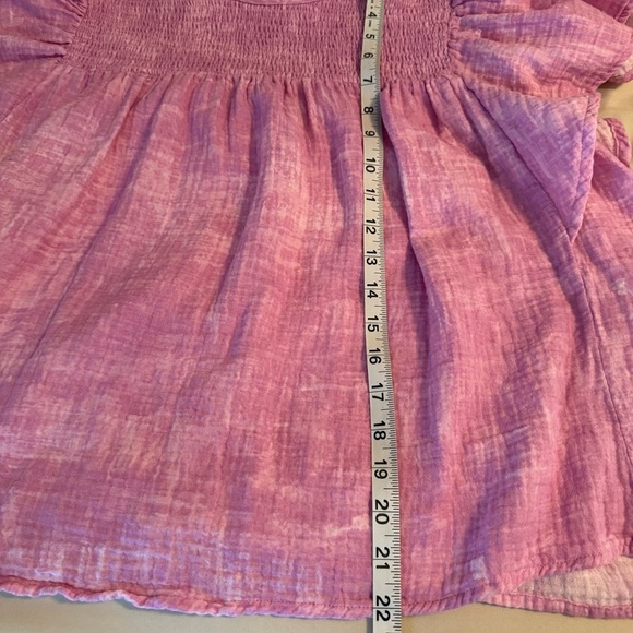 Lularoe Maddy Womens Size L Purple Tie Dye Gauze Flutter Sleeve Smocked Top - Picture 7 of 8